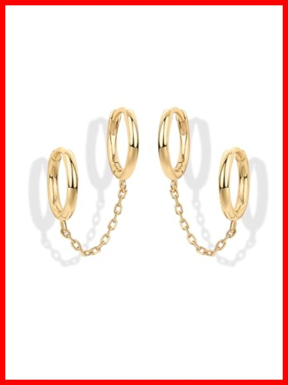 14K Yellow Gold Plated Double Hoop Dangle Chain Earrings Huggie